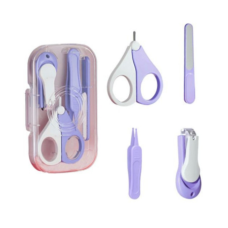 Set 4in1 de Ingrijire Unghii pentru Bebelusi, Cyrax, Cutie de Depozitare Texturata, 0-6 Ani, 13.6x8x2 cm, Mov