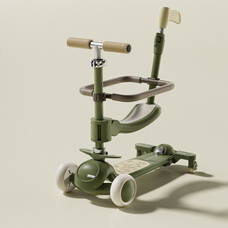 Trotineta Tip Carucior pentru Copii 7in1, Cyrax, Pliabila, Ghidon Reglabil, Parti Detasabile, Lumini LED, Muzica, Suport pentru picioare, Verde