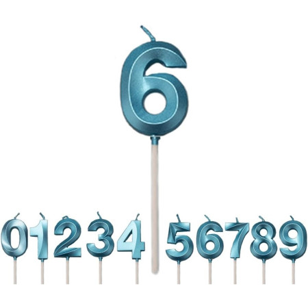 Lumanare Cifra 6, Cyrax, Model Diamond, 5 x 3.4 cm, Albastru