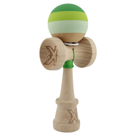Kendama X Originala, Profesionala, Cyrax, Rubber Grip, Cupe Mari KING SIZE V3, Gaura in Baza, Rulment Metalic, din lemn 18 cm, Ata 62/65 cm, Special Verde degrade