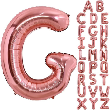 Balon Folie Metalizata Litera G, Cyrax, 80 cm, Umflati cu Heliu sau Aer, Ambalaj Individual, Pai inclus, Rose Gold