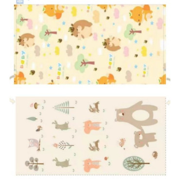 Covoras de Joaca pentru Copii Termic cu 2 Fete, Cyrax, Model Arici si Ursuleti, cu Spuma, Impermeabil, Antiderapant, 200cm x 180cm x 0.8cm