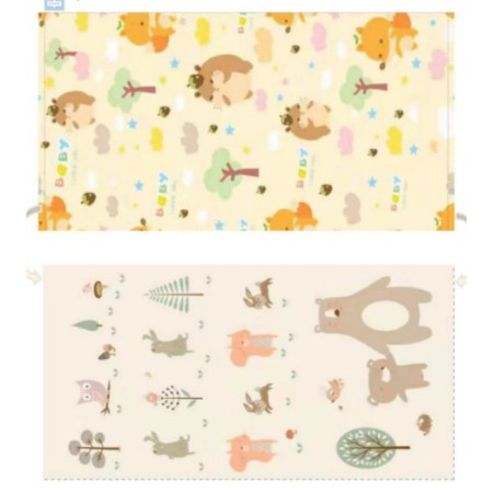 Covoras de Joaca pentru Copii Termic cu 2 Fete, Cyrax, Model Arici si Ursuleti, cu Spuma, Impermeabil, Antiderapant, 200cm x 180cm x 0.8cm