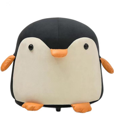 Taburet Pentru Copii, Cyrax, Cadru din Lemn Masiv, 25 x 29 x 29 cm, Perna de Burete Elastica si Maner de Transport, in Forma de Pinguin, Negru