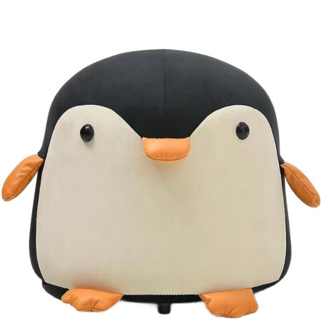 Taburet Pentru Copii, Cyrax, Cadru din Lemn Masiv, 25 x 29 x 29 cm, Perna de Burete Elastica si Maner de Transport, in Forma de Pinguin, Negru