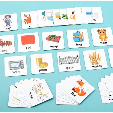 Joc cu Blocuri din Lemn, Cyrax, Formare Cuvinte, Cartonase cu Obiecte si Animale, Clopotel, Joc pentru 4 Persoane, 3 Ani+, 28x15.5x5 cm, Multicolor