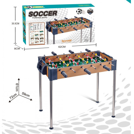 Masa de Fotbal, Cyrax, cu Picioare Inalte, 6 Manere, Tablou de Scor, 62 x 8 x 35.5 cm, din Lemn/Otel si ABS, Maro