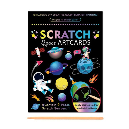 Set 9 Planse Razuibile, Cyrax, Scratch ArtCards, +3 Ani, de Razuit si de Colorat, 19 x 14 cm, Model Spatiu Cosmic, Multicolor