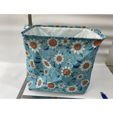 Cos depozitare,  Capac cu Snur, 175 L, Confectionat din Bumbac si un Strat Impermeabil, 50 x 50 x 70 cm, Albastru Deschis, Imprimeu Flori