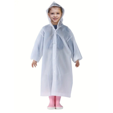 Pelerina de Ploaie,  pentru Copii 100-145 cm, din EVA, Impermeabila, Inchidere cu Capse, Alb