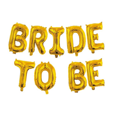 Set Baloane din Folie Metalizata, Cyrax, Model Bride to Be, Litere de 40 cm, Baloane Party, Ambalaj Individual, Pai Inclus, Umflare cu Aer sau Heliu, Auriu