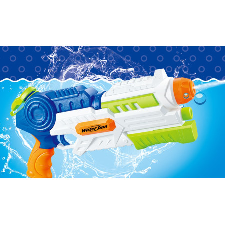 Pistol cu Apa pentru Copii, Rezervor, Pentru Piscina/Plaja, Cyrax, 6ani+, Albastru/Multicolor, 1000ML