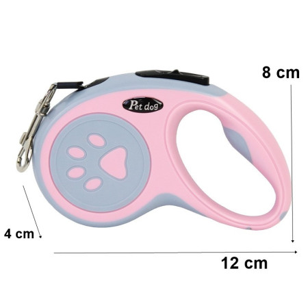 Lesa Automata Retractabila,  pentru Caini, 5m, 20 kg, ABS, Roz/Gri, 8x12x4 cm
