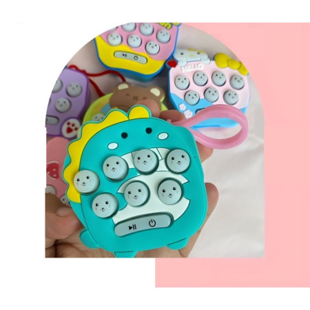 Jucarie pentru copii portabila Cyrax, joc Gopher, cu lumini si muzica, tip breloc, model dinozaur, material silicon si ABS, albastru