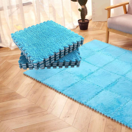 Set 10 Piese Covor tip Puzzle, Cyrax, Spuma EVA, Pufos, 30 x 30 x 1 cm, Albastru