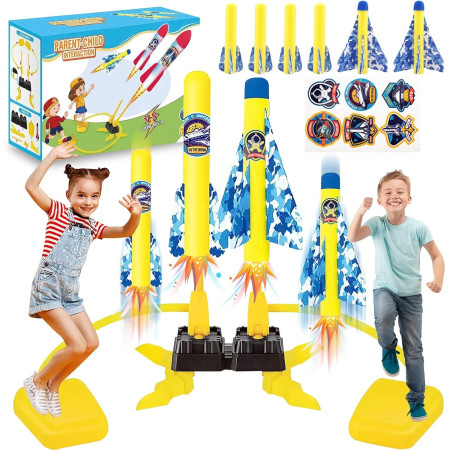 Jucarie pentru Copii, Cyrax, Lansator de Rachete cu Piciorul, Doua Lansatoare, 6 Rachete Fara Lumini, 45x18 cm, Galben