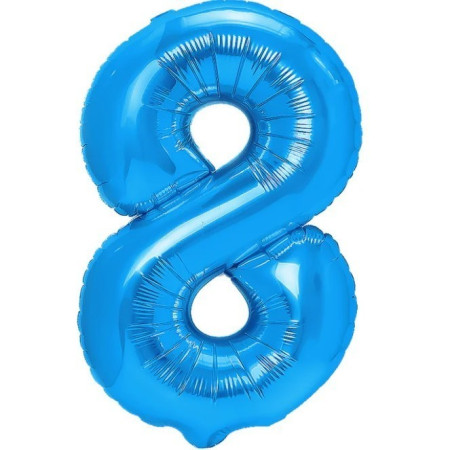 Balon din Folie Metalizata, Cyrax, Figurina Cifra, Tema Aniversare 100 cm, Ambalaj Individual, Pai inclus, Umflare cu Aer sau Heliu, Albastru, Cifra 8