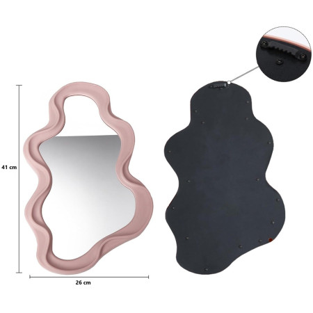 Oglinda de Perete,  Decorativa, pentru Baie, Dormitor, Sufragerie, Model Minimalist in Forma de Nor, 41x26 cm, Roz