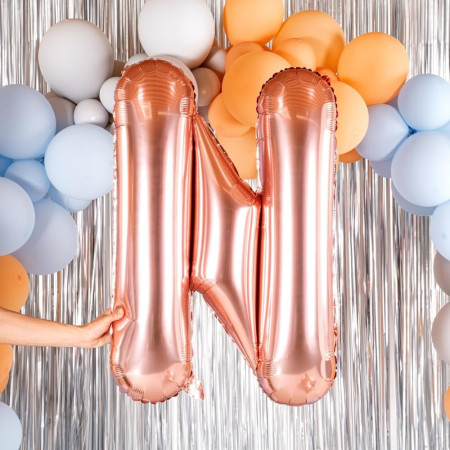 Balon Folie Metalizata Litera N, Cyrax, 100 cm, Umflati cu Heliu sau Aer, Ambalaj Individual, Pai inclus, Rose Gold
