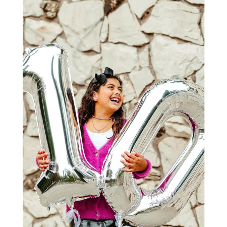 Balon din Folie Metalizata, Cyrax, Figurina Cifra, Tema Aniversare 100 cm, Ambalaj Individual, Pai inclus, Umflare cu Aer sau Heliu, Argintiu, Cifra 1