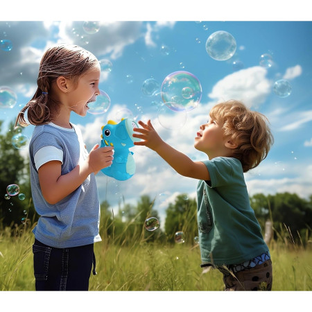 Jucarie Interactiva pentru Baloane de Sapun, Cyrax, Sunete si Lumini, Model Dinozaur, cu 8 Orificii, 17.1 x 10.4 x 21.5 cm, Albastru