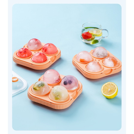 Set 2 forme sfere de gheata pentru wiskey si cocktail-uri Cyrax, 4 sfere, material plastic/silicon alimentar, diametru 6.5 cm, cu orificiu tip palnie pentru umplere, 17 x 17 x 7 cm, multicolor