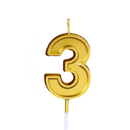 Lumanare pentru Tort Cifra 3, Cyrax, 4.8 cm, Aniversare, Aurie