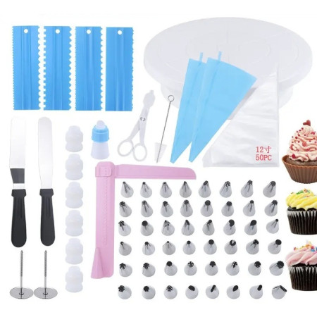 Set 70 Piese Ustensile pentru Ornare Prajituri, Cyrax, din Plastic si Otel Inoxidabil, Multicolor