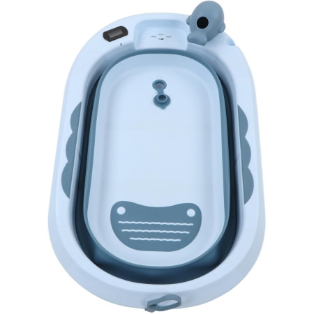 Cada de Baie, Cyrax, pentru Copii 0 luni - 6 Ani, cu Termometru, Pliabila, Perna Suport Inclusa, din Plastic, 81.5 x 49 x 21.5 cm, Albastru