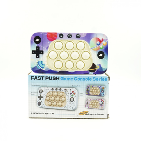 Jucarie interactiva tip consola pentru copii Cyrax, speed push whack-a-mole, joc de viteza pop it, material ABS/silicon, cu nivele, sunete si lumini, 15.5 x 7.6 x 5.3 cm, model spatiu, multicolor