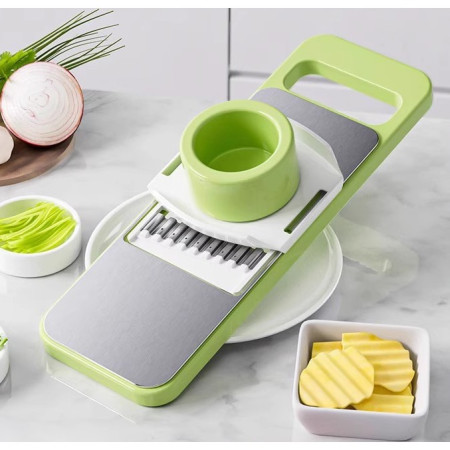 Set Multifunctional din 7 Piese, Cyrax, pentru Taierea si Maruntirea Legumelor, Uz Casnic,din Otel Inoxidabil, Gri-Verde