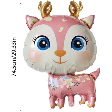 Balon din Folie Metalizata, Cyrax, Mini Figurine, Model Cerb, Tematica Aniversare, 49x74.5 cm, Ambalaj Individual, Pai Inclus, Umflare cu Aer sau Heliu, Roz