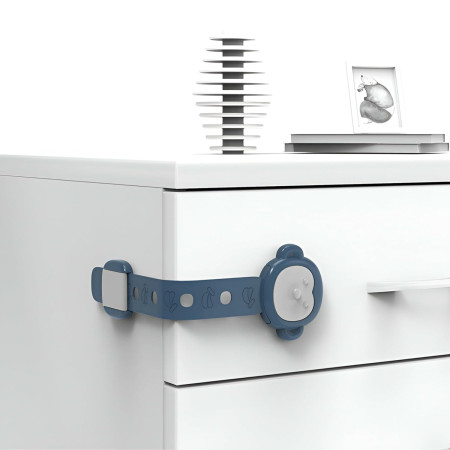 Siguranta pentru Usi Copii,  Sistem de Blocare Sertare, Dulap, Frigider, Adeziv, cu Sistem de Inchidere Dublu, Model Maimutica, Albastru