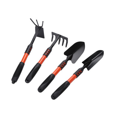 Set 4 Unelte de Gradina  Maner extensibil, pentru Plantare Prelucrare Sol si Ingrijire Plante, Material otel carbon, negru