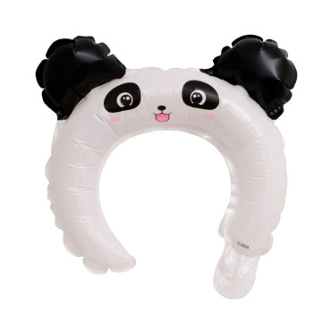 Balon din Folie Metalizata, Cyrax, Tip Coronita cu Urechi, Model Panda, Ambalaj Individual, Pai Inclus, Umflare cu Aer sau Heliu, 27 x 28 cm, Alb/Negru