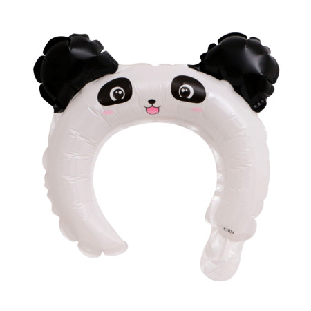 Balon din Folie Metalizata, Cyrax, Tip Coronita cu Urechi, Model Panda, Ambalaj Individual, Pai Inclus, Umflare cu Aer sau Heliu, 27 x 28 cm, Alb/Negru
