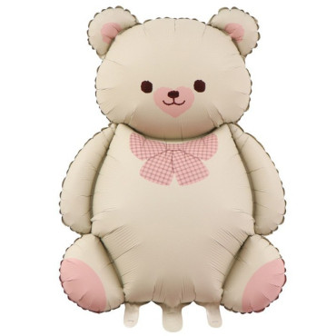 Balon din Folie Metalizata, Cyrax, Figurina Animata, Model Ursulet, 89 x 65 cm, Ambalaj Individual, Pai Inclus, Umflare cu Aer sau Heliu, Bej Sampanie