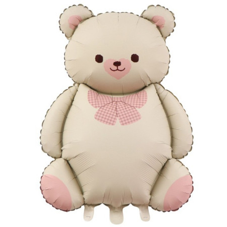 Balon din Folie Metalizata, Cyrax, Figurina Animata, Model Ursulet, 89 x 65 cm, Ambalaj Individual, Pai Inclus, Umflare cu Aer sau Heliu, Bej Sampanie