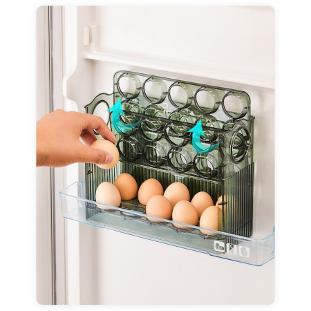 Suport Organizator pentru Oua, Cyrax, Capacitate 30 Oua, Pentru Usa Frigiderului, 3 Straturi, din Plastic, Verde Transparent
