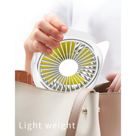 Mini ventilator pentru birou cu usb,  rotire 360 grade, 3 viteze, 13.5 x 12,8 cm, Alb