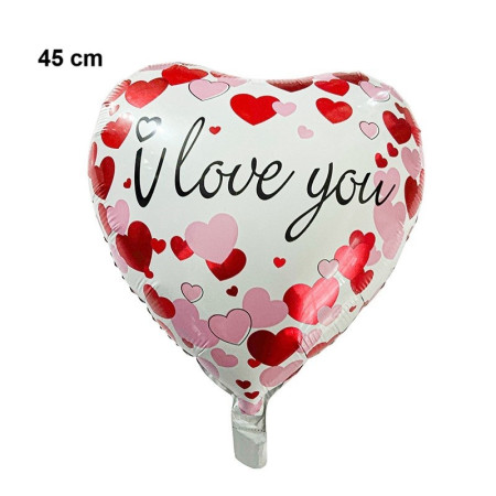 Balon din Folie Metalizata, Cyrax, Figurina Inimioara, Model I LOVE YOU, Tematica Iubire, 45 cm, Ambalaj Individual, Pai Inclus, Umflare cu Aer sau Heliu, Rosu