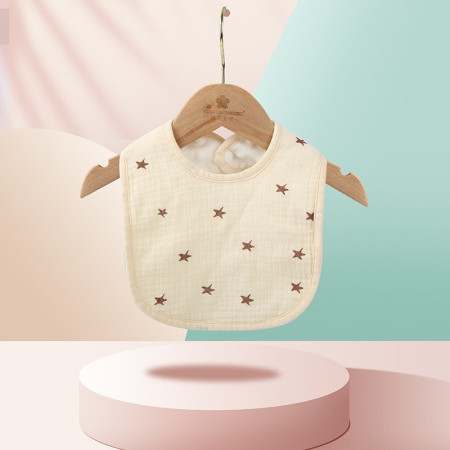 Baveta in Forma de U, Cyrax, din Bumbac, pentru Copii 0-12 Luni, Rezistenta la Apa, cu Capse, Model cu Stelute,  21x30 cm, Crem