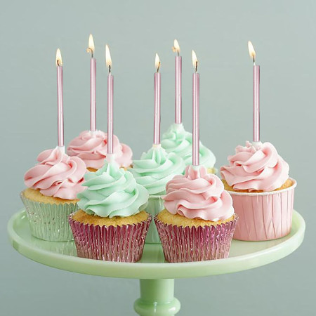 Set 6 Lumanari de Tort, Cyrax, din Parafina, 11 x 0.4 cm, Lucioase, Roz Auriu