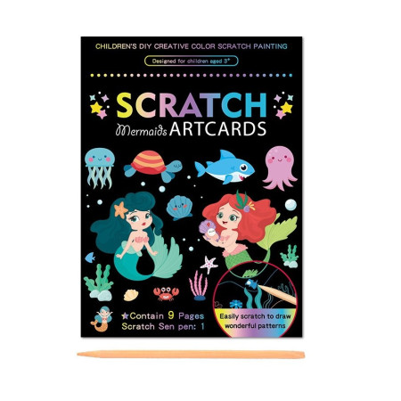 Set 9 Planse Razuibile, Cyrax, Scratch ArtCards, +3 Ani, de Razuit si de Colorat, 19 x 14 cm, Model Sirene, Multicolor