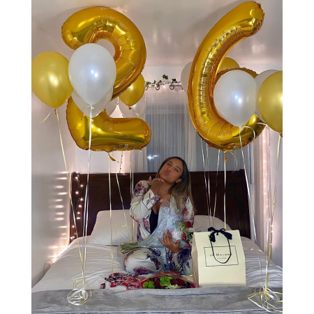 Balon din Folie Metalizata Cyrax, Figurina Cifra, Tema Aniversare 100 cm, Ambalaj Individual, Pai inclus, Umflare cu Aer sau Heliu, Auriu, Cifra 6