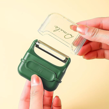 Decojitor/Curatator manual de legume si fructe, Cyrax, portabil, cu magnet, doua lame, Inox, Verde, 6.7x6x1.6 cm