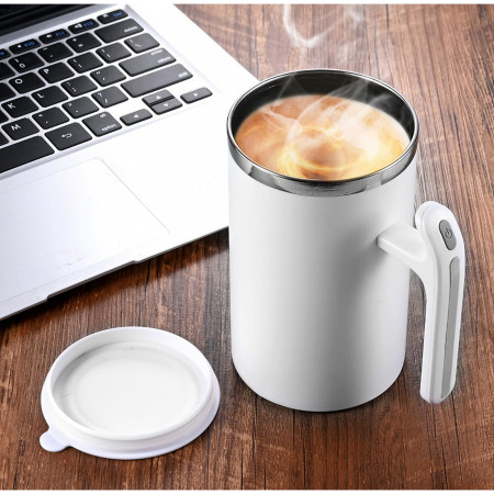 Cana portabila cu mixer incorporat, Cyrax, pe baterii, 380 ml, alb