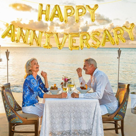 Set Baloane din Folie Metalizata, Cyrax, Model Happy Anniversary, Litere de 40 cm, Baloane Party, Ambalaj Individual, Pai Inclus, Umflare cu Aer sau Heliu, Auriu