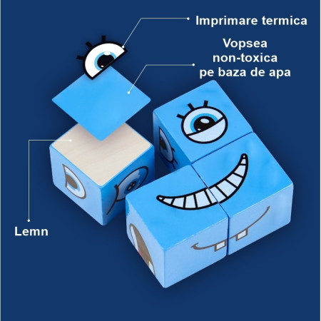 Jucarie Pentru Copii Montessori Cyrax, Cub din Lemn, Asamblare Fete, 64 de Carti Distractive, Clepsidra si Clopotel inclus, pentru Baieti si Fete, Varsta +3 ani, Educativ, Cutie din carton, 21 x 21 x 5.5 cm, multicolor