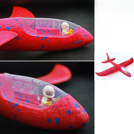 Avion Planor cu Pilot, Cyrax, Din Polistiren, Cu Lumini in Cabina Pilotului, Lungime 47 cm, Rosu